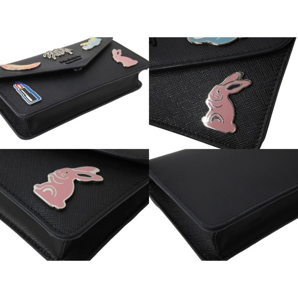 PRADA Batch Chain Shoulder Bag Black SAFFIANO SMALTO Leather Logo - Picture 5 of 8